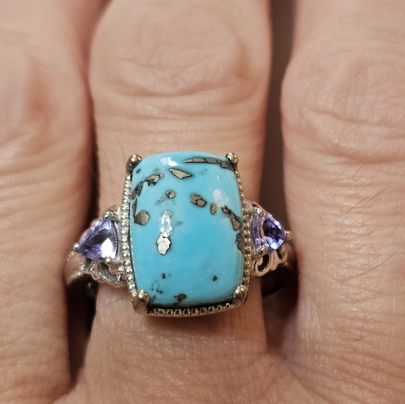 Natural Turquoise Pyrite & Tanzanite Ring in Platinum/925 Sz 9! - Picture 6 of 7